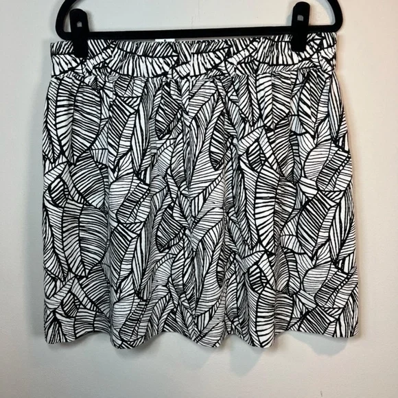Loft Linen Blend Skirt Black Ivory Tropical Leaf Pockets NEW Womens Large Petite - Picture 7 of 10